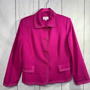 Neiman Marcus 100% Silk Fuchsia Pink Textured Blazer Jacket Preppy Old Money